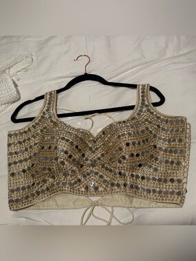 Beaded Sequin Crop Top - Gold and Silver Mirror Detail